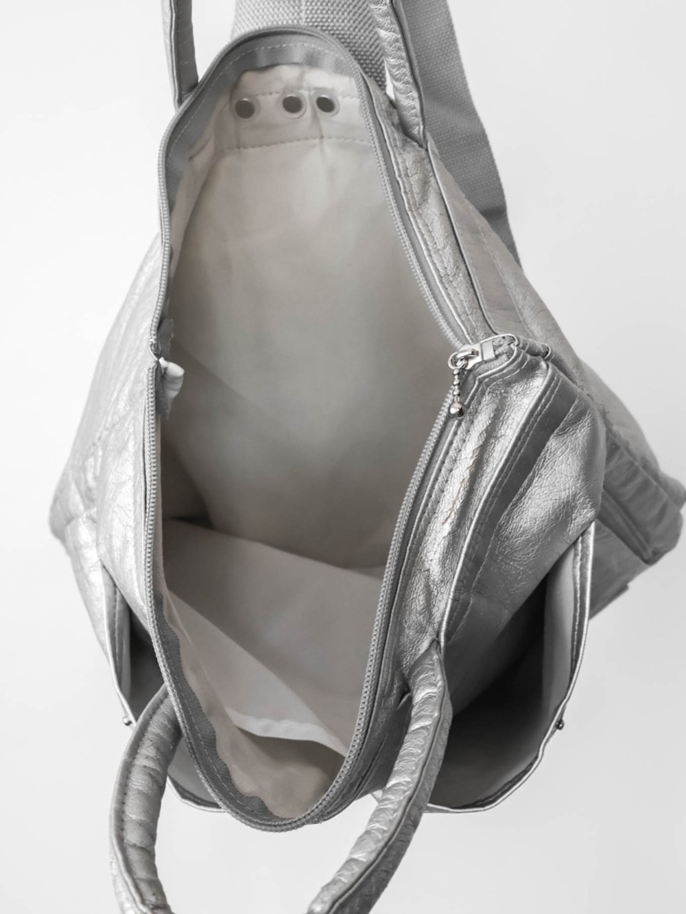 Super Rare True Vintage Courreges Silver Leather Tote Bag Backpack - Picture 5 of 8